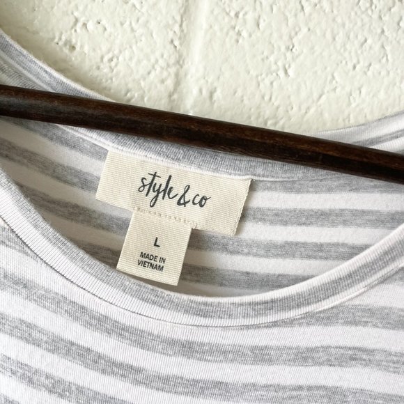 Style & Co Gray White Striped Floral Embroidered Off Shoulder Dress Womens Large - Picture 4 of 5